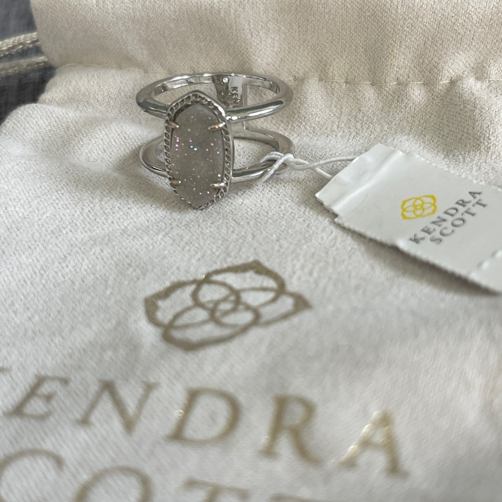 🆕KENDRA SCOTT ELYSE DOUBLE BAND RING/ PLATINUM DRUSY - Picture 10 of 11